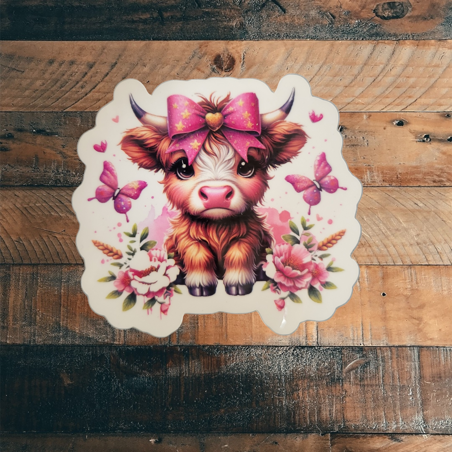 Pink Highland Cow Vinyl Sticker